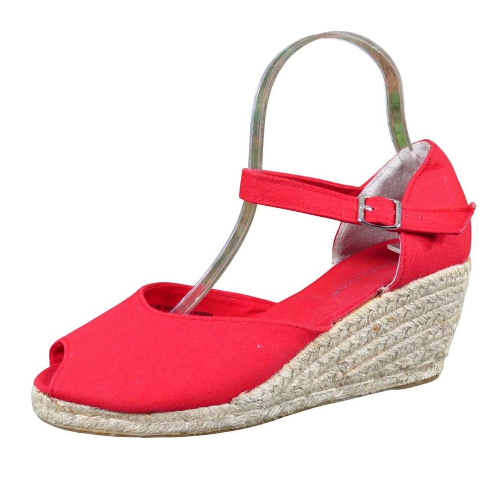 Coldwater Creek Women Espadrille Wedge Sandals Size 7 Summer Red Canvas Peep Toe
